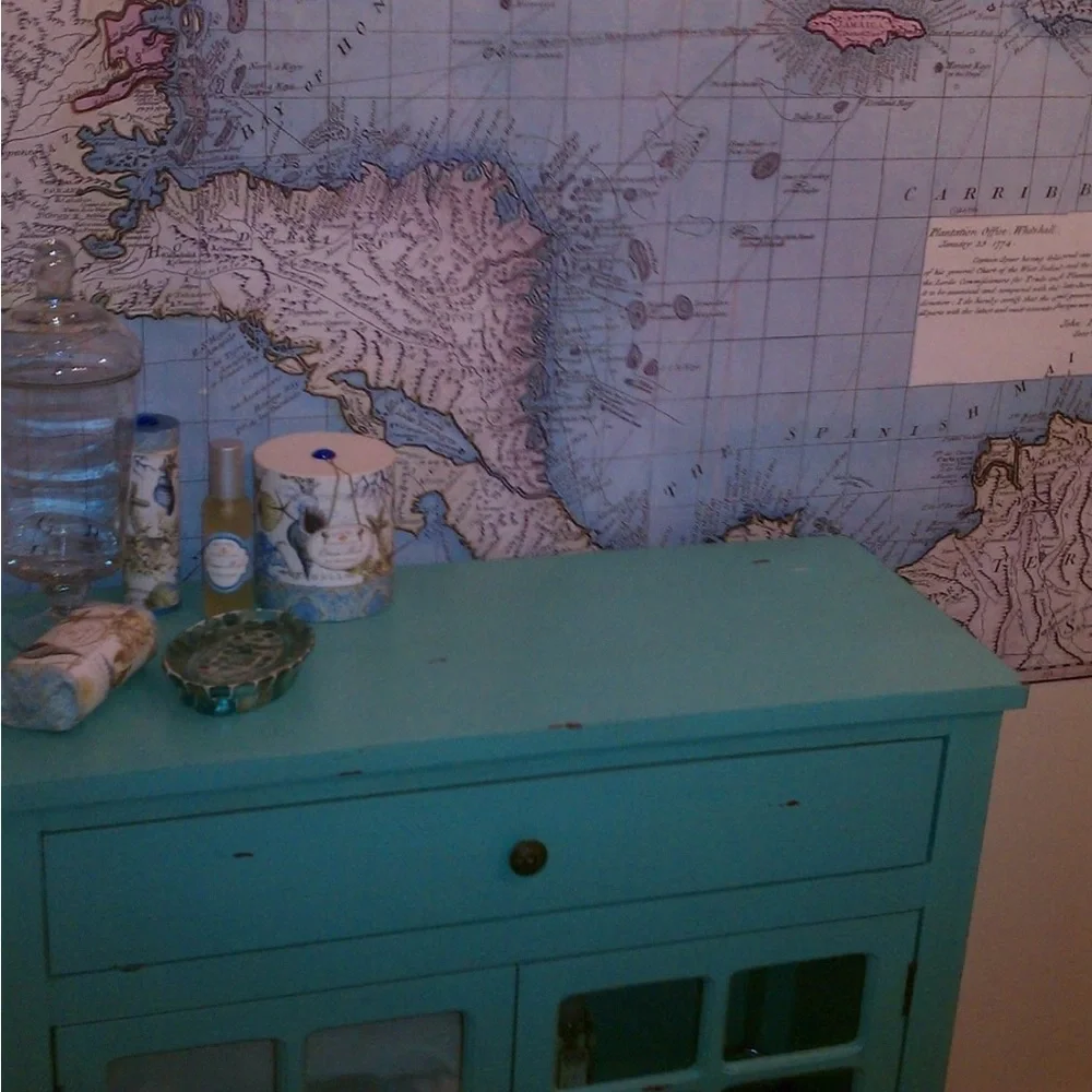 Pottery Barn Sure Strip West Indies vintage map 8’ x 5’ mural hanging wallpaper